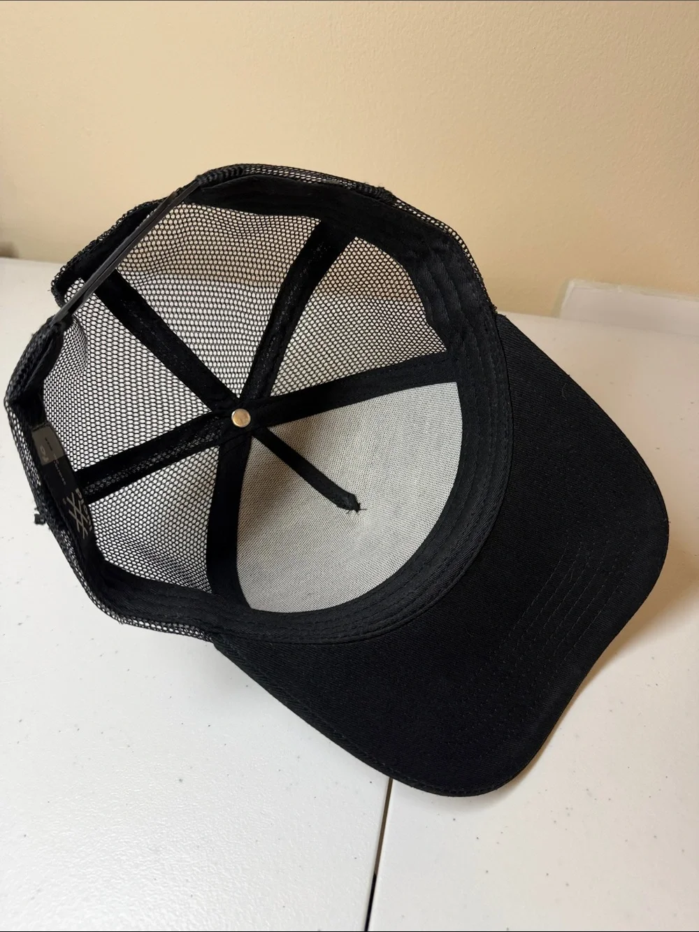 Lucid FC Black Trucker Hat with Silver Embroidered Geometric Logo, Rihanna style